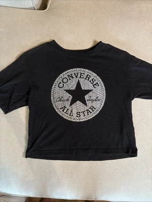 Converse Girl Black Short Sleeve T-Shirt Cropped Size Medium 10-12 Yrs - Image 1 of 3