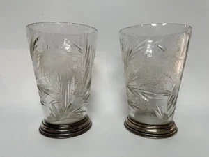 Pair of Hawkes China Aster 8 1/2" Vases with Sterling Foot - AS IS - Picture 1 of 7