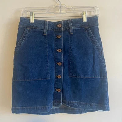 Saia J Crew Mercantile Feminina Denim Botão Frontal Linha A Azul Tamanho 4 - Imagem 1 de 4