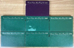 7 1990s US Mint Proof Sets 1990-S, 1994-S, 1995-S, 1996-S x2, & 1998-S x2. 🔥🪙 - Picture 1 of 7