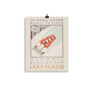 Vintage Olympics Poster, Lake Placid, NY, Bobsled - Picture 1 of 5