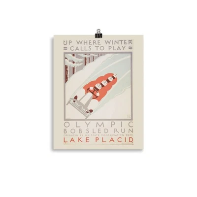 Vintage Olympics Poster, Lake Placid, NY, Bobsled - Image 1 of 4