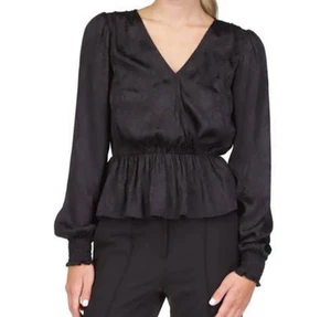 Camicetta donna Michael Kors stampa jacquard finto avvolgente peplo manica lunga top XL - Foto 1 di 11