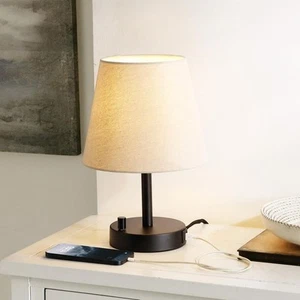 Lighting Collection Dexter Modern Black/White Shade 14-inch Table Lamp with U... - Picture 1 of 5