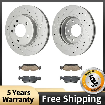 For BMW 325i 325Ci 325xi Front Drilled Slotted Brake Rotors Ceramic Pads Kit - Image 1 of 4