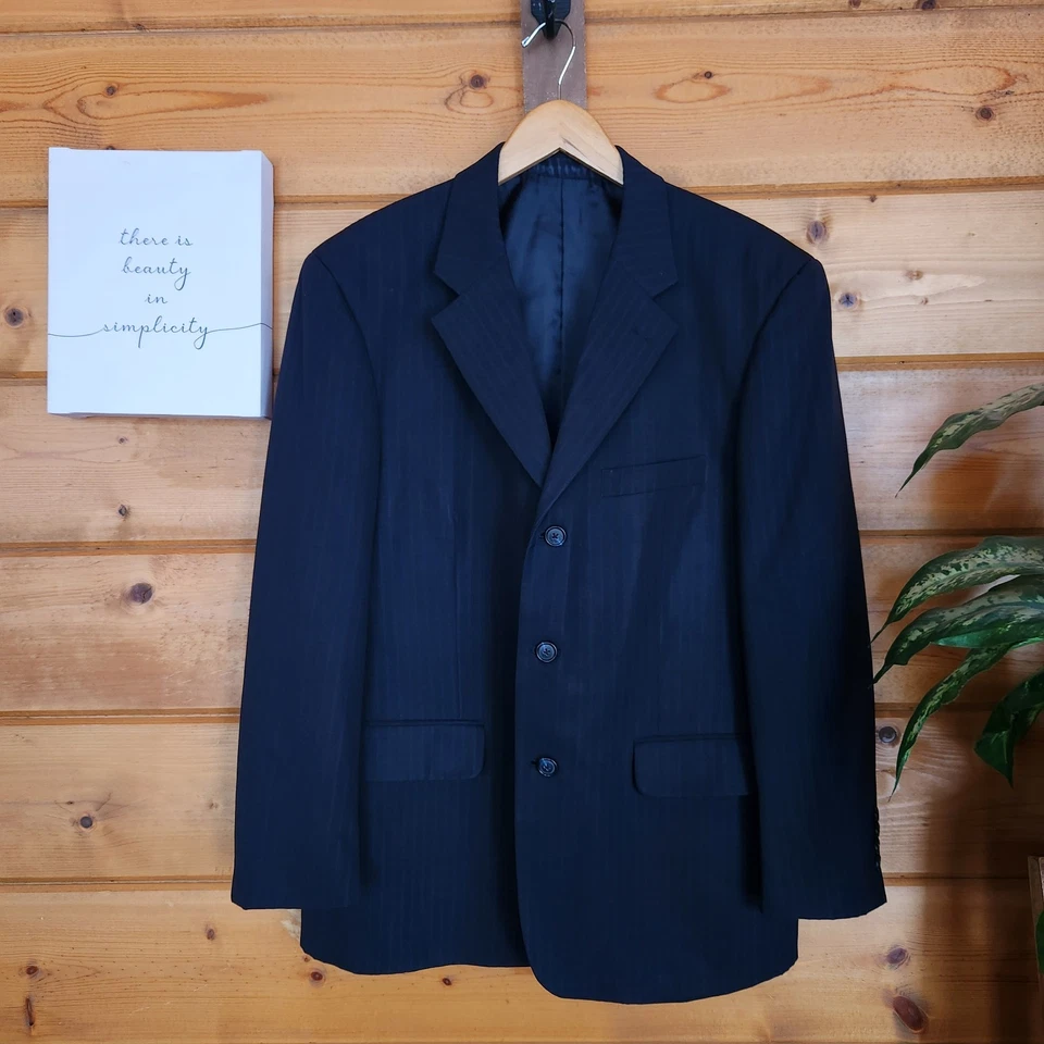 Traje Chaqueta Blazer Abrigo Rayas Jacques Bellini Azul Marino 100% Lana 3 Botones Talla 40S Foto 1 de 4