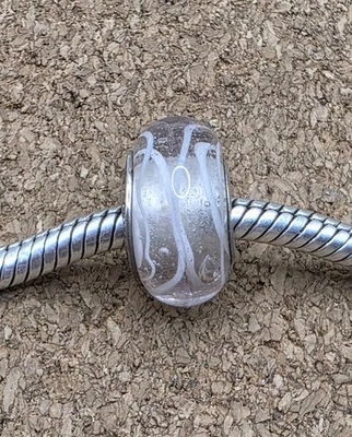 Auténtico Dije Europeo Murano Girado Blanco Lila Plata de Ley 925 Cuentas Foto 1 de 2