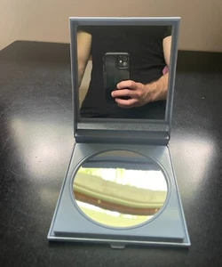 Travel Compact Cosmetic Mirror Make Up Beauty Blue Folding 6.5 x 5.5 in - Picture 1 of 8