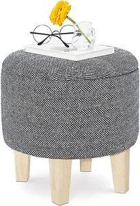 Pouf Hocker,Stauraum Polsterhocker,Aufbewahrung Stuhl Fusshocker,aus Leinen - Bild 1 von 8