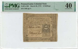 1773 March 20, 6s Pennsylvania Colonial Note FR#PA-160 PMG XF40 Lighthouse - Picture 1 of 2