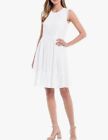 New! 4 Calvin Klein Womens White Lined Sleeveless Knee A-Line Modest Beach Dress