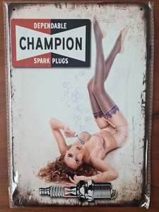 Champion Spark Plugs Sign Man Cave Bar Retro Garage Mechanic Vintage Tin Car - Picture 1 of 2