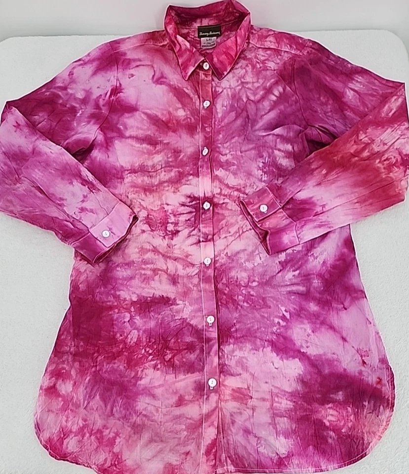 Tommy Bahama Crinkled Women XL Boyfriend Shirt Swim Cover Up Procion Ice Tie Dye - Image 1 of 4
