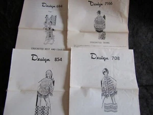Crochet Patterns Vintage Lot 4 Mail Order Cape Shawl Coverup Vest Coat L - Picture 1 of 15