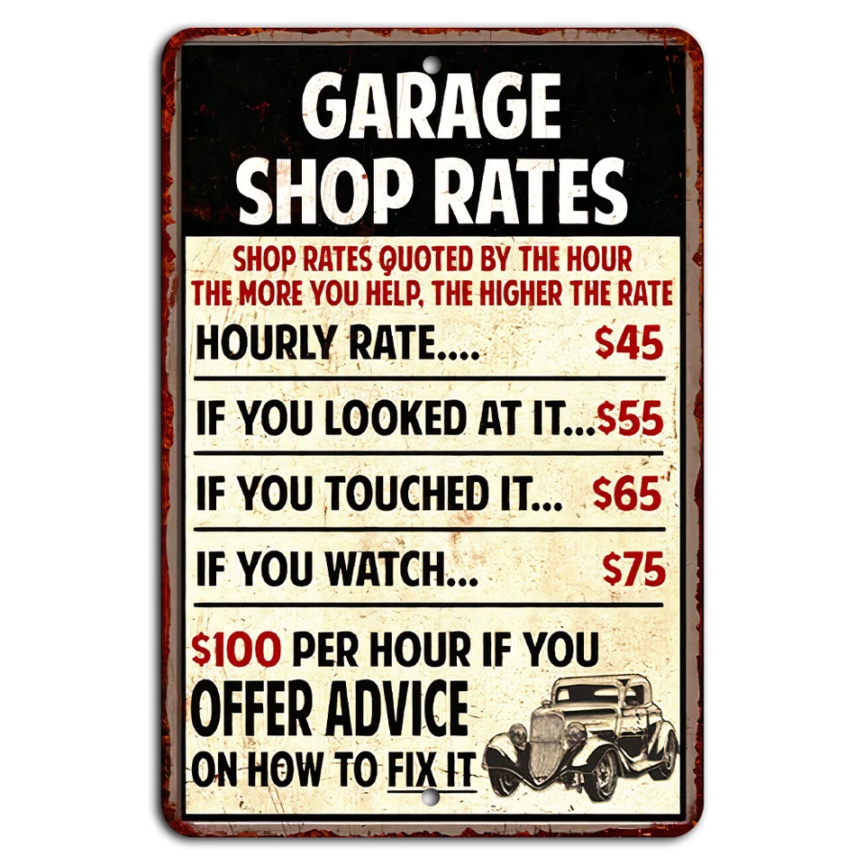 Garage Shop Rules Sign - Funny Man Cave Decor 8x12 Inch Aluminum - Image 1 of 1
