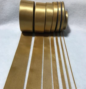 Gold Double Sided Satin Ribbon - Made in France (7 Widths to choose from) - Picture 1 of 2