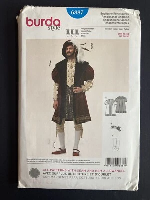 Burda Costume Pattern 6887 RENAISSANCE MEN 36 - 50 Coat Hat Stockings UNCUT - Image 1 of 2