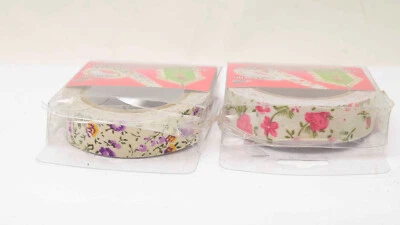 2 x Stoffband Textielband selbstklebend Klebeband Blumen Rosa /Lila - Bild 1 von 3