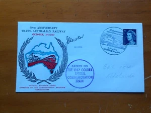 1967 AUSTRALIA 50TH ANNIVERSARY TRANS RAILWAY OFFICIAL COVER OOLDEA TRAIN - Picture 1 of 2