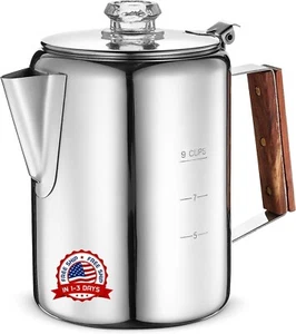 Vintage Camping Stove Top Percolator Coffee Maker Pot Stainless Steel Heavy Duty - Picture 1 of 8