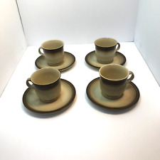 VTG Wallace Heritage Stoneware Coffee Mugs w Saucers Sunset Design Japan