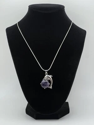 Дельфин подвеска фиолетовый натуральный исцеления кварца камень 18K GP змея цепочка ожерелье - Изображение 1 из 4