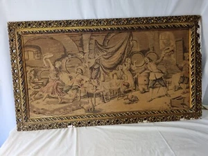 Antique Classic 18th 19th Century French Tavern Tapestry Scene - 41.25" x 23.75" - Picture 1 of 19