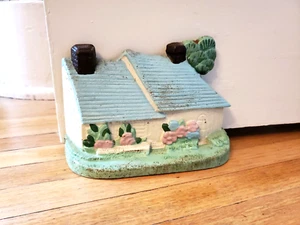 Vintage Cast Iron Cottage House with Chimneys Door Stop Hand Painted 4.5 in Tall - Picture 1 of 5
