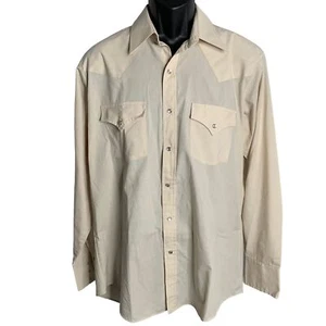 Vintage 90s Sheplers Western Pearl Snap Shirt L Cream Long Sleeve One Point Yoke - Picture 1 of 6
