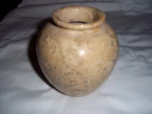 Vintage Natural Marble Stone Round Vase Hand Carved - Picture 1 of 5