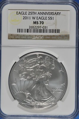 2011 W Burnished 1 OZ Silver American Eagle NGC MS 70 25th Anniversary - Image 1 of 2
