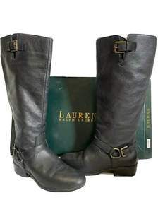 Ralph Lauren Black Knee High Leather Boots 7 1/2 B McLeod  boots G/13 - Picture 1 of 13