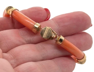 Brazalete de oro amarillo 750 de 18 quilates con eslabones de barra de coral melocotón de 6,5" cierre de seguridad de 13,39 gramos - Imagen 1 de 5