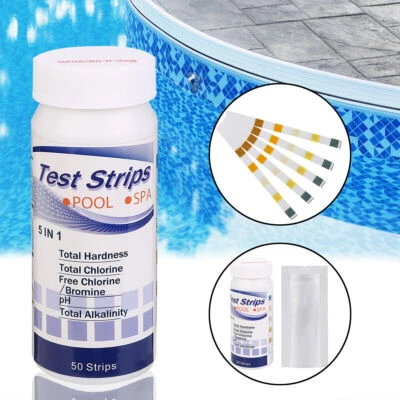 50PCS Pool Teststreifen Wasser 5 in 1 Schwimmbad Messung Alkalinität pH Chlor RF - Bild 1 von 4
