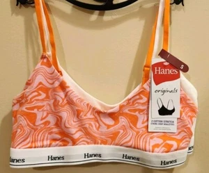 Hanes Women's SMALL 2-Pack Cotton String Crop Bralettes Pink Orange White #10724 - Picture 1 of 9