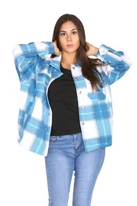 Women Ladies Fleece Jacket Shacket Checked Shirt Hoodie Girls Casual Top Tunic - Picture 1 of 28