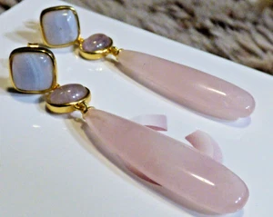 Rose Quartz, Amethyst and Blue Lace Agate Earrings BN - Picture 1 of 9