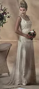 Satin Wedding Bridal Gown Ivory Empire Waist Embroidered Bustle Sz 8* - Picture 1 of 12