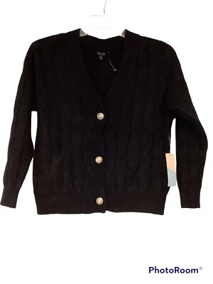 Witty Fox Black Button Down Sweater Medium Cropped Women’s - Image 1 of 4