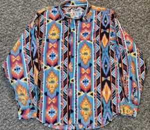 Vintage 90s Wrangler Southwest Geometric Aztec Long Sleeve Button Shirt Medium - Picture 1 of 10