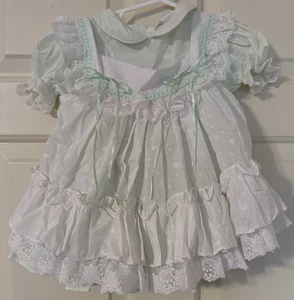 Vintage Bryan Baby Girls Pinafore Dress Green Cotton Size 12 MonthsFull Circle - Picture 1 of 13