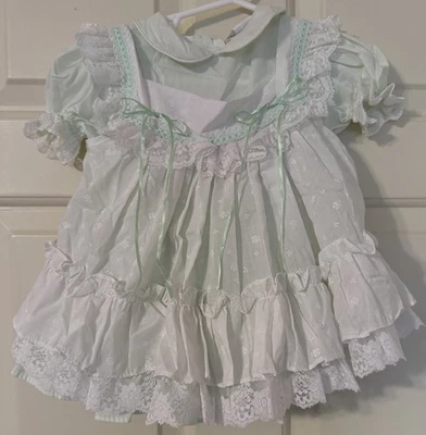 Vestido Delantal Vintage Bryan Bebé Niñas Verde Algodón Talla 12 Meses Círculo Completo Foto 1 de 4