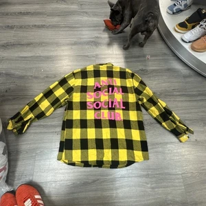 Anti Social Social Club Thick Flannel Canal Yellow  XL Y2K - Picture 1 of 5