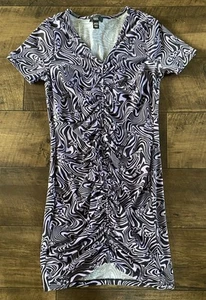 Girls New Look Short Sleeve Dress Black Purple Ruched Front Age 12 - 13 Excellen - Picture 1 of 5