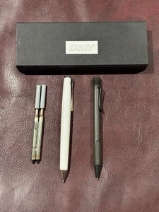 Lamy Safari Graphite Black Click Pen + White Twist Pen With 2 Refills In Case - Picture 1 of 14