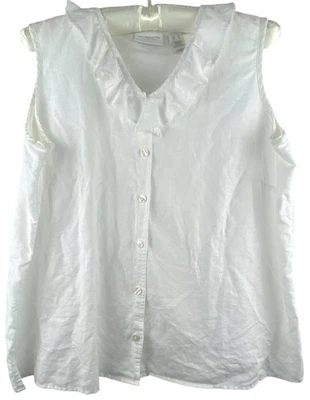 Vintage Liz Claiborne Lizwear XL Linen Blend Ruffle Collar Sleeveless 1990s Top - Image 1 of 4