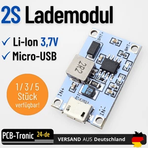 2S Lademodul  Li-Ion 3,7V Micro USB Ladegerät 18650 8,4V Batterie PCB Laderegler - Bild 1 von 7