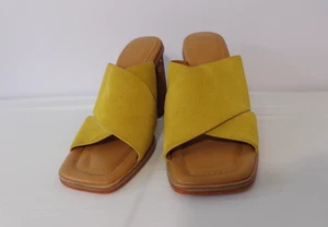 Marc Fisher Sun Giallo Pelle 4" Blocco Tacco Legno Barli Sandali Scarpe Donna 8M - Foto 1 di 7