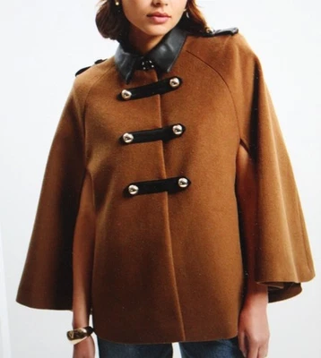 Camel Karen Millen brushed wool PU mix tailored cape - size 10 - new with tag - Image 1 of 4