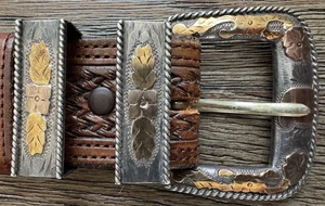 Sterling Silver & Gold Ranger Buckle Set + Vogt Basketweave 1 1/2" Belt 42 - Picture 1 of 16